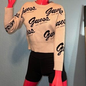 Guess Cream and Black Logo Sweater